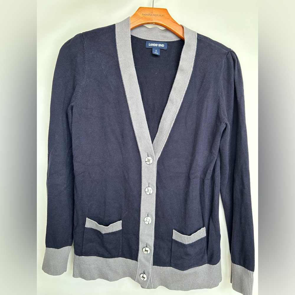 Land's End Chase Bank Legacy Logo Button Cardigan